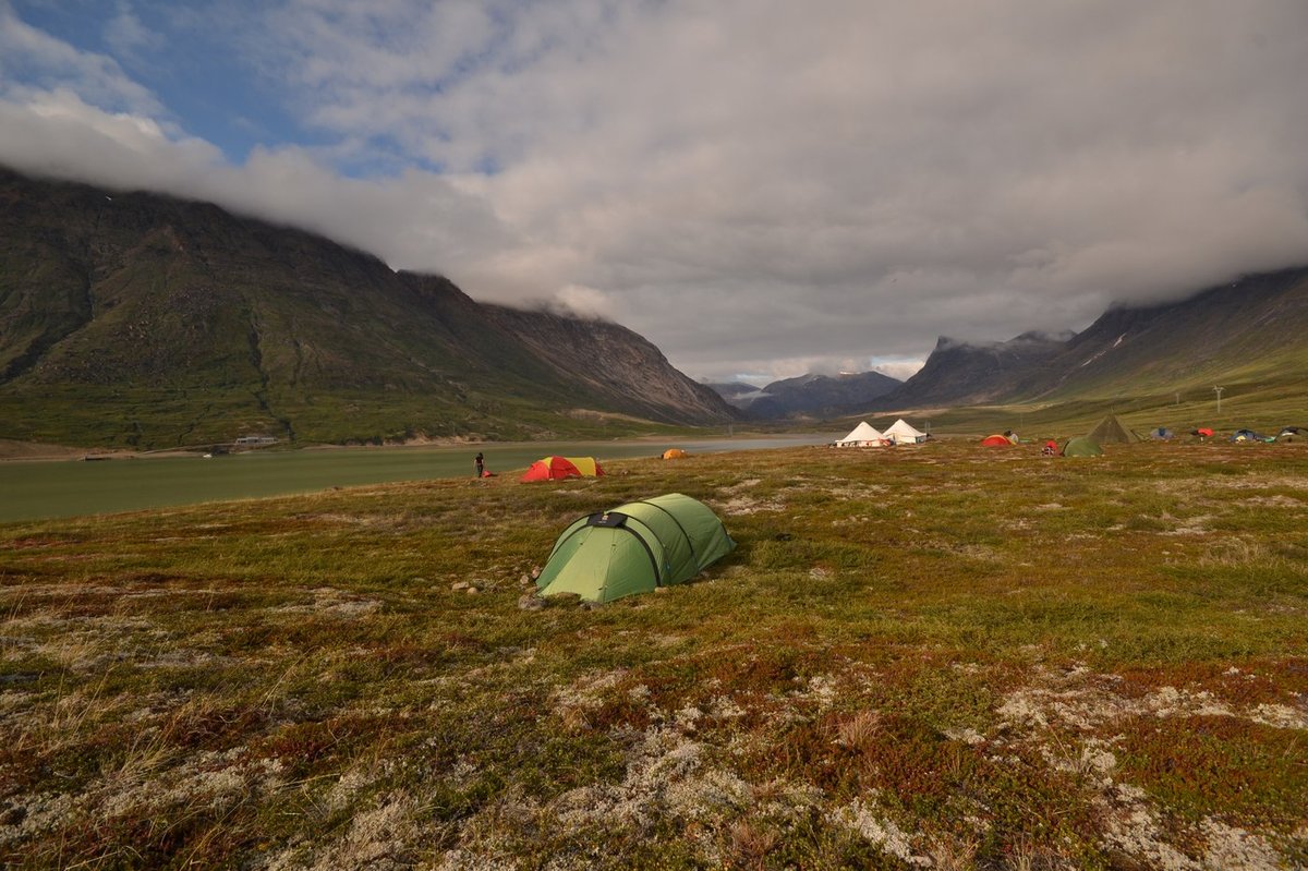 Base camp beside the glacier river draining toward Tasersuaq lake and the Sisimiut hydropower plant