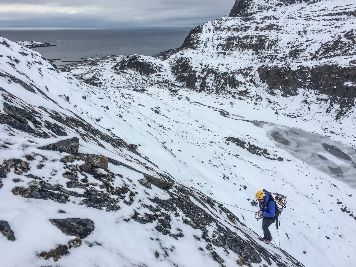 Fieldwork on Disko Island, thermistor cable installation